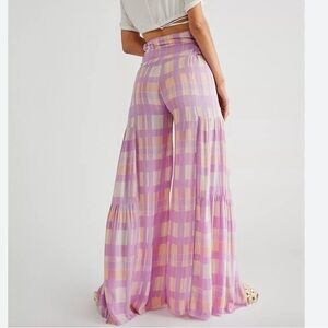 Free People Plaid Tiered Ruffle Wide Leg Pants